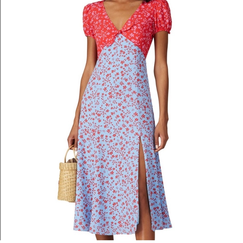 Likely Red and Blue Floral Midi Dress